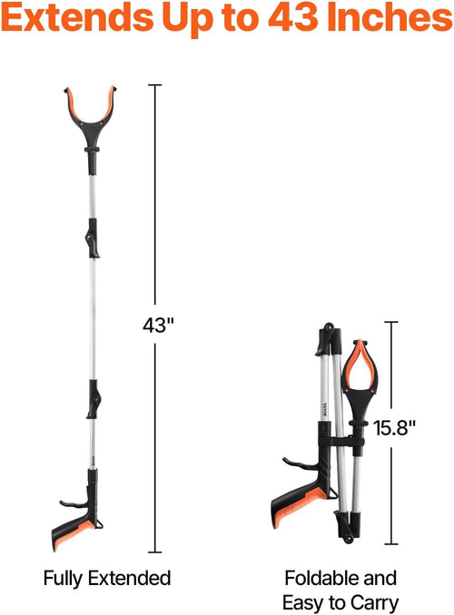 43" Foldable Grabber Reacher Tool with LED Light & Magnetic Tip