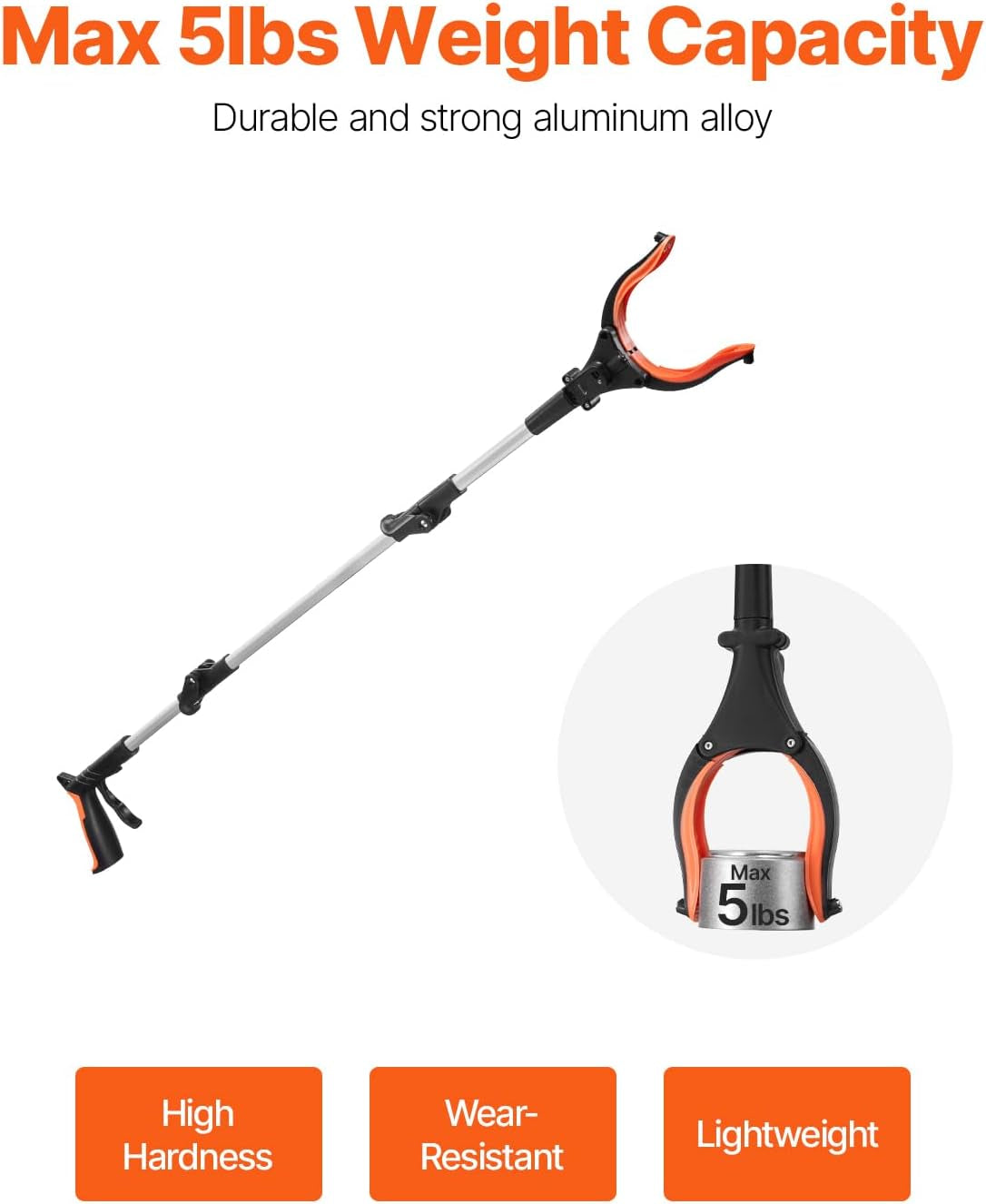 43" Foldable Grabber Reacher Tool with LED Light & Magnetic Tip