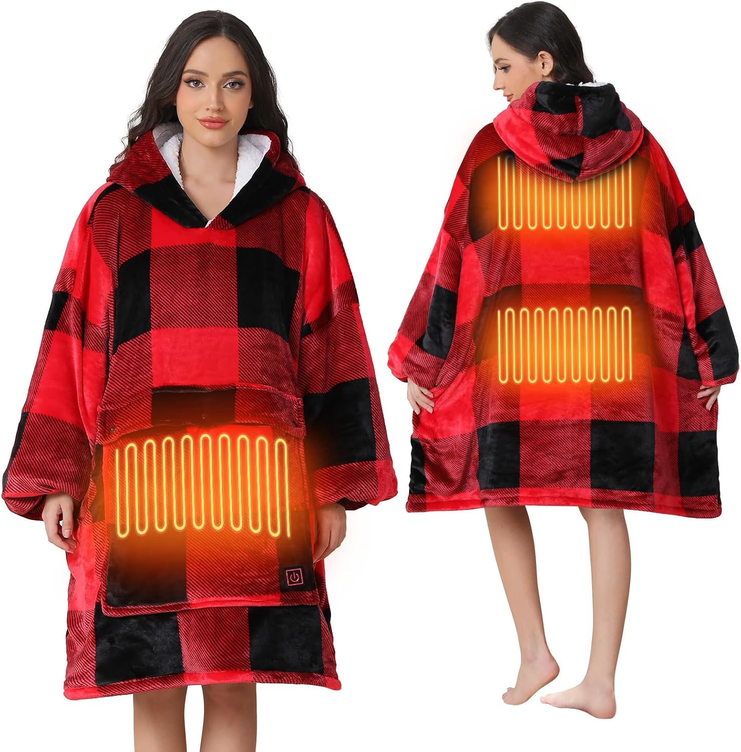 Wearable heated blanket hoodie with oversized pocket