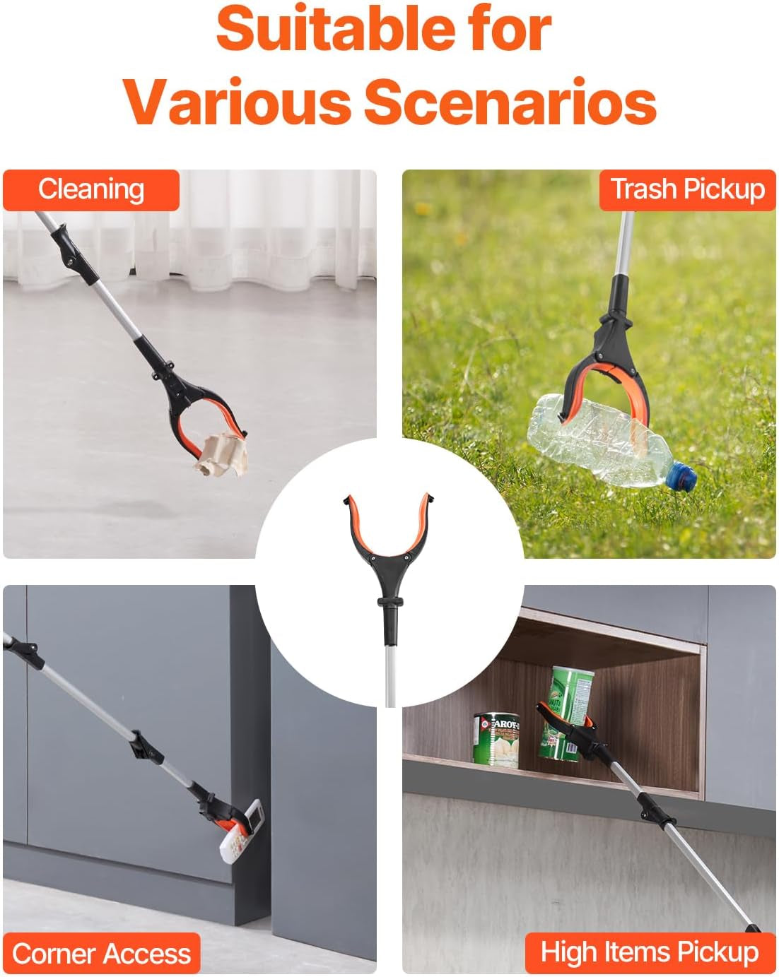 43" Foldable Grabber Reacher Tool with LED Light & Magnetic Tip